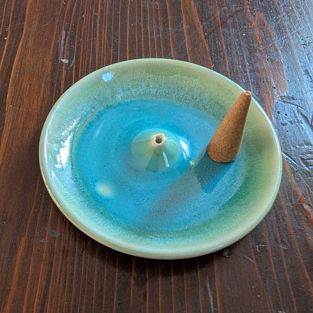 Aqua Green Handmade Ceramic Incense Holder